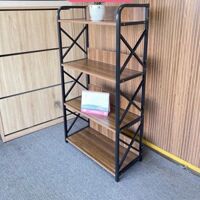 Kệ đựng đồ khung sắt mặt gỗ - Hàng xuất cứng cáp, đầy đủ phụ kiện lắp ráp - Chính hãng TIDO - Đen - Khung đen - 4 tầng 30x64x122cm