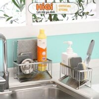 Kệ Đựng Đồ Rửa Chén Inox 304 Không Han Gỉ Thiết Kế Đáy Vát Thoát Nước Đặt Cạnh Bồn Có Giá Treo Khăn