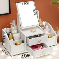 Kệ đựng đồ trang điểm, tủ đựng mỹ phẩm chữ nhật có gương trang điểm xinh xắn - Kệ mỹ phẩm mini