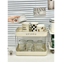 Kệ đựng ly cốc 2 tầng UFORU có lỗ thoát nước decor nhà xinh - Kệ để cốc , đựng gia vị, mỹ phẩm đa năng bằng nhựa cao cấp