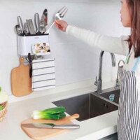 Kệ Đựng Muỗng Đũa Dán Tường kèm Móc Và Thanh Treo khăn thông minh