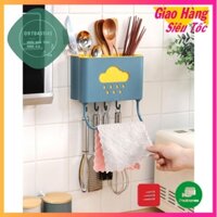 Kệ Đựng Muỗng Đũa Dán Tường kèm Móc Và Thanh Treo khăn thông minh
