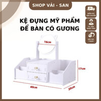 Kệ đựng mỹ phẩm để bàn có gương KMP-MEO, tủ đựng mỹ phẩm mini để bàn, thiết kế lắp ráp tiện lợi