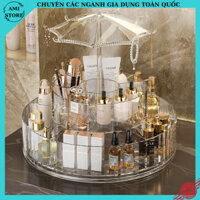 Kệ đựng mỹ phẩm, khay đựng mỹ phẩm, trang sức mica trong suốt, xoay 360 độ kèm ô che  kiểu dáng siêu xinh hiện đại