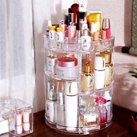 Kệ đựng mỹ phẩm xoay 360 độ hình trụ chất liệu mica trong suốt tuyệt đẹp tiện dụng sang trọng, khay đựng mỹ phẩm đa năng