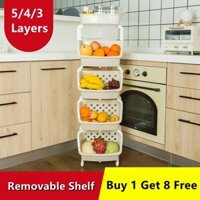 Kệ Đứng Nhiều Tầng Bằng Nhựa Đựng Rau Củ Quả Để Sàn Nhà Bếp Kèm Bánh Xe