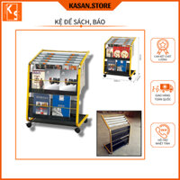 Kệ Đựng Tạp Chí Inox Mạ Vàng Cao Cấp - Kệ Sách Báo Có Bánh Xe