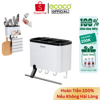 Kệ Đựng Thìa Đũa Dao Kéo ECOCO E1801, Giá Đựng Đồ Nhà Bếp Có Thanh Treo Khăn Khe Cài Dao Nhựa ABS
