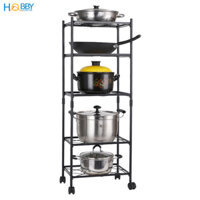 Kệ đựng xoang nồi nhà bếp 5 tầng lắp ráp tiện dụng Hobby Home Decor KB5T - sơn tĩnh điện và có bánh xe di chuyển