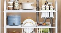 Kệ gầm bếp bồn rửa để xoong nồi 2 tầng kèm giỏ đựng đồ tiện lợi BA1486, Kệ 2 tầng (3 bảng)+ 3 giỏ
