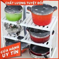 Kệ gầm bếp  để xoong nồi 2 tầng đa năng gọn gàng, ngăn nắp khung inox chịu lực