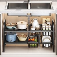 Kệ Gầm Bếp Để Xoong Nồi Chảo Kèm Giỏ Để Đồ Dưới Bồn Rửa Có Thể Thu Vào