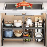 Kệ gầm bếp để xoong nồi, kệ để đồ nhà bếp, kệ để đồ nhà tắm, kệ gầm bồn rửa thép cacbon có thể điều chỉnh kích thước HV4