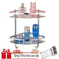 Kệ gắn tường để đồ tam giác 2 tầng inox  - Giá Kệ Để Đồ Nhà Bếp Nhà Tắm 2 Tầng Đa Năng + Tặng bộ 5 thìa inox