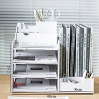 Kệ giá đựng tài liệu a4, đựng hồ sơ sách vở để bàn màu trắng chất liệu gỗ nhựa Pitech