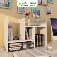 Kệ giá sách mini gỗ MDF trang trí decor để bàn học làm việc tùy chỉnh kích thước đa năng đựng đồ sách vở LUCKYCHARM -D07
