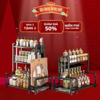 Kệ gia vị 2 tầng, 3 tầng, kệ để đồ nhà bếp kèm giá cài dao thớt và khay hứng nước thép cacbon chống gì chống nước
