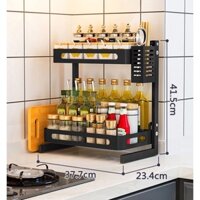 Kệ gia vị đa năng 2 tầng inox phủ sơn tĩnh điện đen,kệ bếp hình chữ h cao cấp để bàn hoặc treo tường