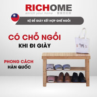 Kệ giày dép đa năng RICHOME CH1119 kết hợp ghế ngồi, kệ giày dép 2 tầng, giá để giày dép tiện lợi, chắc chắn cho mọi nhà