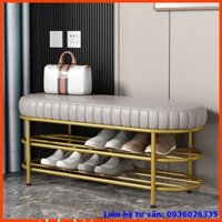 Kệ giày kiêm ghế ngồi, ghế ngồi đi giày 3 tầng bọc da,băng ghế đẩu kiêm kệ để giày, trang  trí cửa hàng