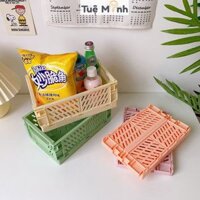 Kệ giỏ nhựa mini đựng đồ dùng lắp ráp K37, rổ nhựa chứa đồ màu Pastel