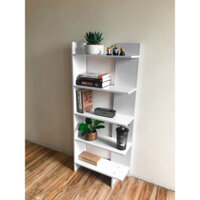 Kệ gỗ 5 tầng đa năng IMU Furniture màu trắng đen, kệ sách đặt góc tường gỗ MDF phủ Melamine