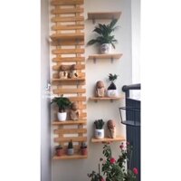 Kệ gỗ ban công, kệ trang trí Anar treo tường ban công, ngoại thất đẹp, treo cây, hoa gồm 3TẦNG HÀNG RÀO + 8 MẶT GỖ 10X20