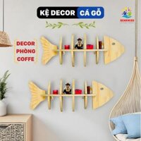 Kệ Gỗ Decor Phòng Ngủ Hình Xương Cá Sang Trọng, Kệ Giá Gỗ Trang Trí Treo Tường Không Cần Khoan Bằng Gỗ Thông