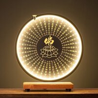 Kệ gỗ đèn led khung hoa sen trang trí tượng thác khói