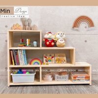 Kệ gỗ đồ chơi, sách vở cho bé theo Montessori, chất liệu gỗ Thông tự nhiên nhập khẩu Zewzeland an toàn cho bé