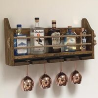 Kệ Gỗ Gắn Tường Để Chai Và Ly Rượu Vang Phong Cách Rustic & Vintage