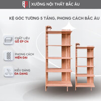 Kệ Gỗ Góc Tường 5 Tầng Đa Năng, Kệ Sách Chất Liệu Gỗ MDF Phong Cách Hiện Đại, Lắp Ghép Tiện Lợi