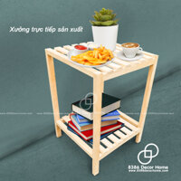 Kệ gỗ tab đầu giường đa năng màu trắng, giá sách 2 tầng tự lắp ráp Kệ đầu giường gỗ thông tự nhiên