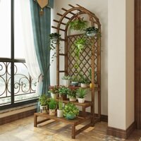 Kệ gỗ trang trí nhà cửa ban công sân vườn, kệ gỗ mái vòm vách mắt cáo treo chậu cây, kệ cây cảnh ban công decor vườn