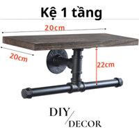 Kệ gỗ treo tường 1 tầng Decor Vintage bằng Ống Thép Sơn Tĩnh Điện DIY Decor KTT037-1T