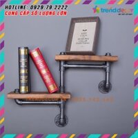 kệ gỗ treo tường 2 tầng kệ ống nước kệ sách decor bằng ống săt bền đẹp trang trí nhà và quán cafe sáng tạo