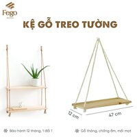 Kệ gỗ treo tường dây thừng  decor trang trí nhà cửa - 1 tầng