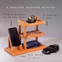 Kệ gỗ tự nhiên điện thoại để bàn thông minh 3 tầng - 3 Shelves Docking Station