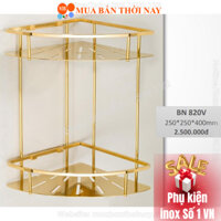 Kệ góc 2 tầng đa năng để đồ phòng tắm, chai xà bông, dầu gội inox BẢO, mạ vàng BN 820V