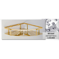 Kệ góc đa năng 1 tầng để đồ phòng tắm, chai xà bông, dầu gội inox 304 BAO, mạ vàng BN 810V