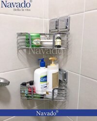 Kệ góc hai tầng inox đựng đồ thông minh dán tường