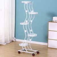 Kệ Hoa Sắt Rèn Nhiều Tầng Có Thể Di Chuyển Đẩy Kéo Tiết Kiệm Không Gian Kệ Hoa Ban Công Phòng Khách Sàn Chậu Hoa Xanh 3A