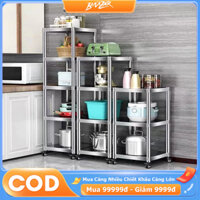 Kệ inox 3 tầng dày lên Kệ để lò vi sóng Lưu trữ nồi và chảo Kệ nhà bếp Có bánh xe