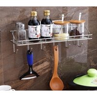 Kệ inox 40cm dán tường 6 móc đựng gia vị nhà bếp - Kệ inox nhà tắm treo tường đựng sữa tắm xà phòng