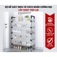 Kệ Inox 5 Tầng Cao Cấp Để Giày Dép Có Vách Ngăn Chắn Bụi, Giá Inox Để Giày Dép Có Nắp Đậy Mẫu Mới
