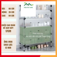 Kệ Inox , 5 Tầng Có Vách Ngăn Chắn Bụi, Giá Inox Để Giày Dép Có Nắp Đậy Mẫu Mới