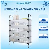 Kệ Inox , 5 Tầng Có Vách Ngăn Chắn Bụi, Giá Inox Để Giày Dép Có Nắp Đậy Mẫu Mới