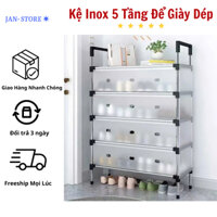 Kệ Inox 5 Tầng Có Vách Ngăn Chắn Bụi, Giá Inox Để Giày Dép 5 Tầng Có Nắp Đậy, Tủ Để Giày Dép Gọn Gàng Sang Trọng