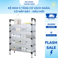 Kệ Inox , 5 Tầng Có Vách Ngăn Chắn Bụi, Giá Inox Để Giày Dép Có Nắp Đậy Mẫu Mới