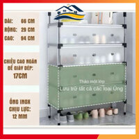 Kệ Inox , 5 Tầng Có Vách Ngăn Chắn Bụi, Giá Inox Để Giày Dép Có Nắp Đậy Mẫu Mới